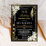 Pearls Floral Art Deco Gatsby Birthday ANY AGE Inv Einladung<br><div class="desc">Personalisieren Sie diese Vintage Kunst Deko Blumengattung Great Gatsby Roaring 20er-Thema Geburtstagseinladung einfach und schnell, einfach drücken Sie die Schaltfläche Anpassen, um den Stil und die Platzierung des Textes weiter zu ordnen und zu formatieren. Mit einem schicken Kunstwerk Deko Rahmen, Elfenbeinorchidee und Lilienblüte, glitzernde Perlen und Schwarz/Gold Farbschema. Passende Artikel...</div>