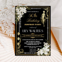 Pearls Floral Art Deco Gatsby Birthday ANY AGE Inv