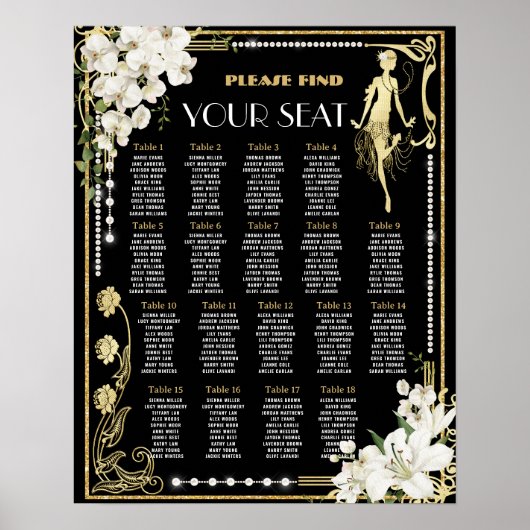 Pearls Floral Art Deco Gatsby Roaring 20 Jahre Sit Poster (Vorne)