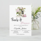 Pearls floral Prosecco Brautparty Einladung (Stehend Vorderseite)