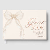 Pearls Gold Bow Girl Baptism Gästebuch (Vorderseite)