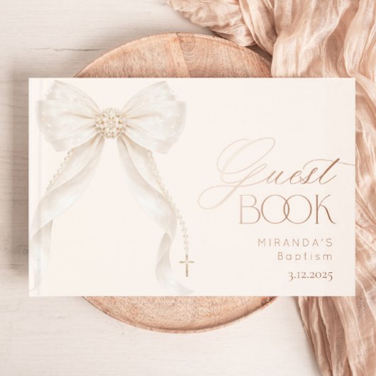 Pearls Gold Bow Girl Baptism Gästebuch