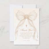 Pearls Gold Bow Girl Baptism Religious Dankeskarte (Vorderseite)