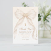 Pearls Gold Bow Girl Baptism Religious Dankeskarte (Stehend Vorderseite)