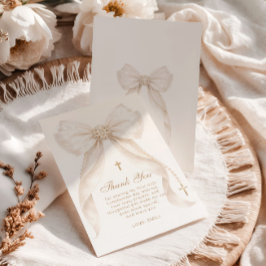Pearls Gold Bow Girl Baptism Religious Dankeskarte