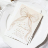 Pearls Gold Bow Girl Baptism Religious Einladung