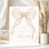 Pearls Gold Bow Girl Baptism Welcome Poster