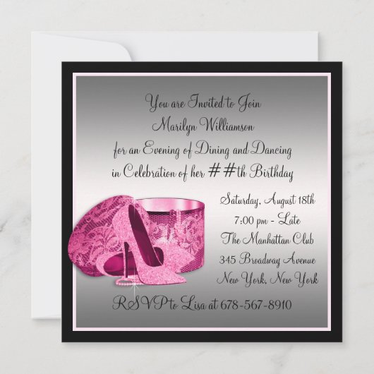 Pearls High Heel Schuhe Frauen Heiß rosa Geburtsta Einladung (Rückseite)