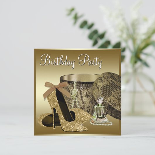 Pearls High Heel Schuhe Schwarze Gold Frauen Gebur Einladung (Stehend Vorderseite)