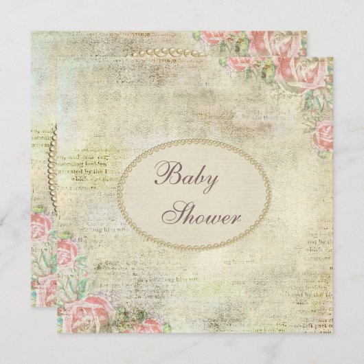 Pearls & Lace Shabby Chic Rose Babydusche Einladung (Vorne/Hinten)