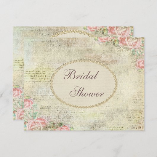 Pearls & Lace Shabby Chic Rose Brautparty Einladung (Vorne/Hinten)