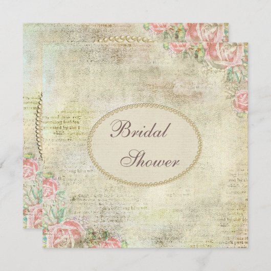 Pearls & Lace Shabby Chic Rose Brautparty Einladung (Vorne/Hinten)