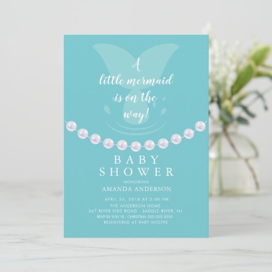 Pearls & Mermaid Baby Dusche Einladung (Stehend Vorderseite)