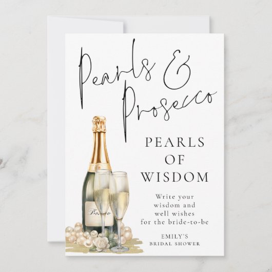 Pearls of Wisdom Prosecco Brautparty Game Card Einladung (Vorderseite)