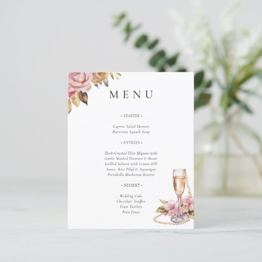 Pearls Petals & Prosecco Brautparty Menu (Stehend Vorderseite)
