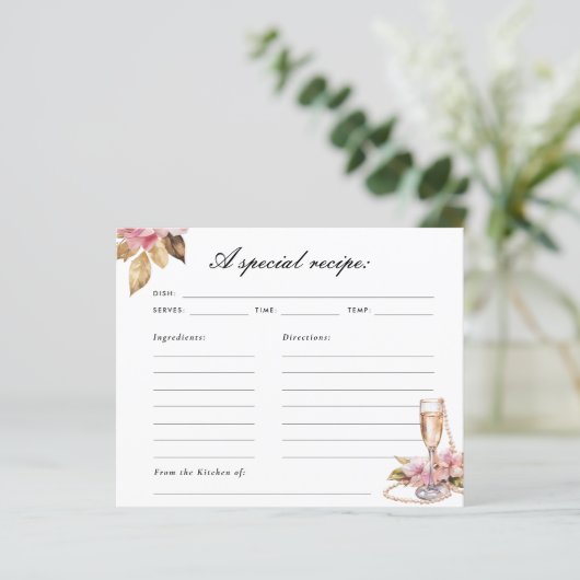 Pearls Petals Prosecco Brautparty Rezept Karte (Stehend Vorderseite)