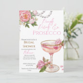 Pearls, Petals & Prosecco Bridal Shower Invitation Einladung (Stehend Vorderseite)