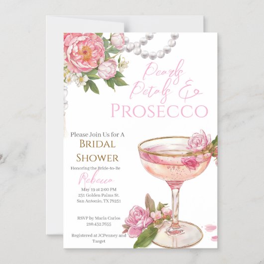 Pearls, Petals & Prosecco Bridal Shower Invitation Magneteinladung (Vorderseite)