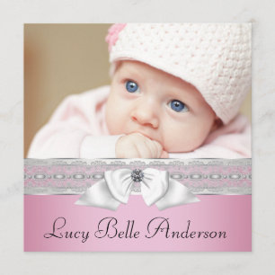 Pearls Pink Black Baby Girl Foto Birth Ankündigung