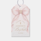 Pearls Pink Bow Baptism Thank you Geschenkanhänger (Vorderseite)