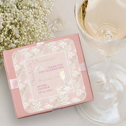 Pearls & Prosecco Babys Brautparty Gefallen Quadratischer Aufkleber