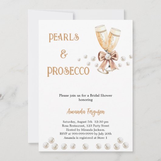 Pearls Prosecco beugen elegantes Brautparty Einladung (Vorderseite)