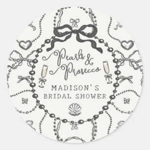 Pearls & Prosecco Black Bow Brautparty Bevorzugung Runder Aufkleber