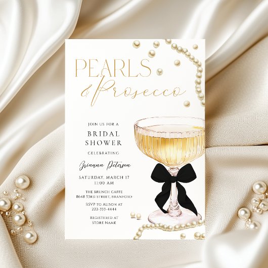 Pearls & Prosecco Black Bow Brautparty Einladung