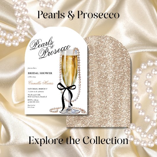 Pearls & Prosecco Black Bow Brautparty Einladung