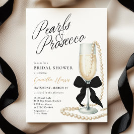 Pearls & Prosecco Black Bow Brautparty Einladung