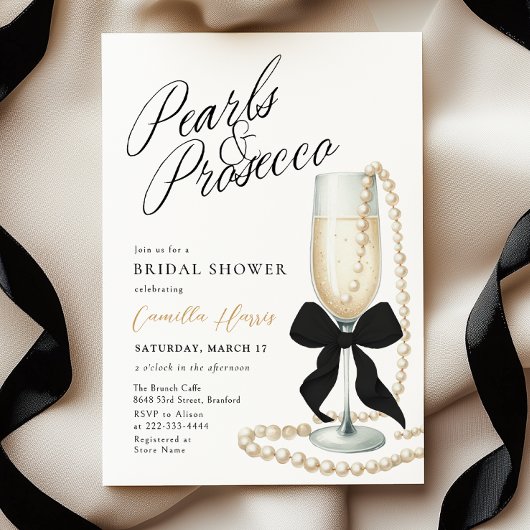 Pearls & Prosecco Black Bow Brautparty Einladung