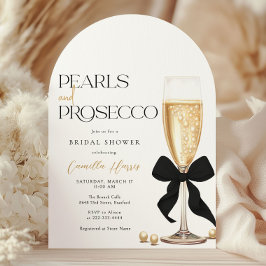 Pearls & Prosecco Black Bow Brautparty Einladung