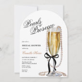 Pearls & Prosecco Black Bow Brautparty Einladung (Vorderseite)