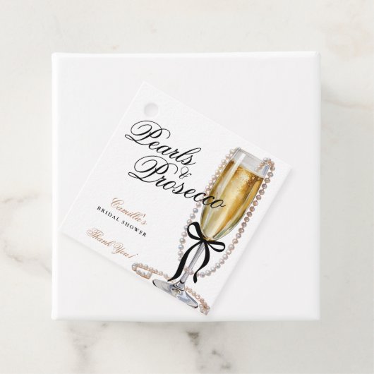 Pearls & Prosecco Black Bow Brautparty Geschenkanhänger (Beispiel)