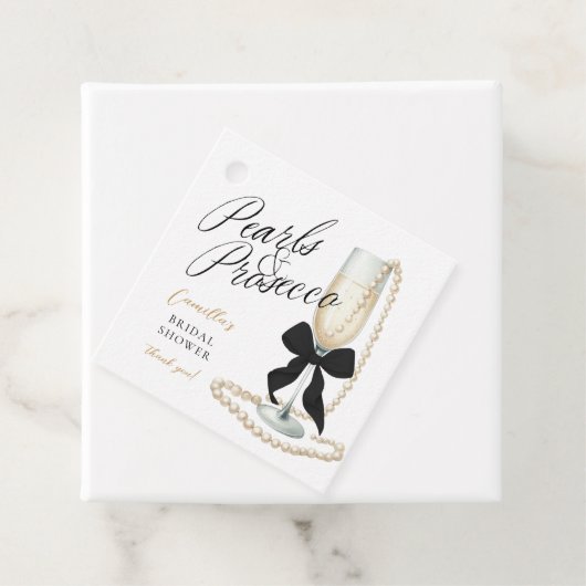 Pearls & Prosecco Black Bow Brautparty Geschenkanhänger (Beispiel)