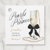 Pearls & Prosecco Black Bow Brautparty Geschenkanhänger (Vorderseite)