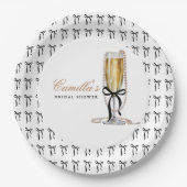 Pearls & Prosecco Black Bow Brautparty Pappteller (Vorderseite)