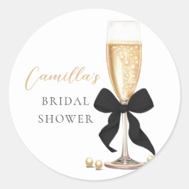 Pearls & Prosecco Black Bow Brautparty Runder Aufkleber