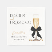 Pearls & Prosecco Black Bow Brautparty Serviette (Vorderseite)