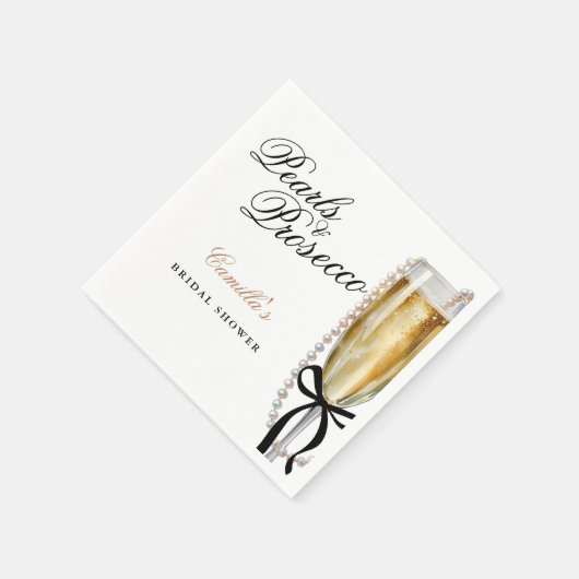 Pearls & Prosecco Black Bow Brautparty Serviette (Ecke)