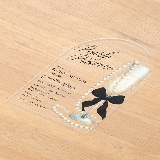 Pearls & Prosecco Black Bow Bridal Shower Acryleinladungen (Ablage )