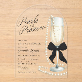 Pearls & Prosecco Black Bow Bridal Shower Acryleinladungen