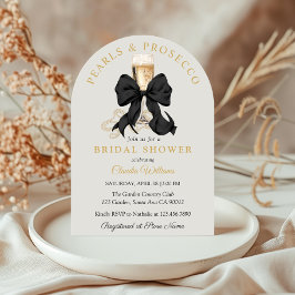 Pearls Prosecco Black Bow Bridal Shower Invitation Einladung