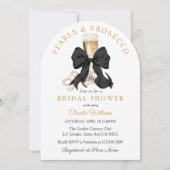 Pearls Prosecco Black Bow Bridal Shower Invitation Einladung (Vorderseite)