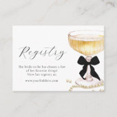 Pearls Prosecco Black Bow Bridal Shower Registry Begleitkarte (Vorderseite)