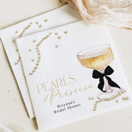 Pearls & Prosecco Black Bow Bridal Shower Serviette