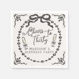 Pearls & Prosecco Black Coquette Bow Geburtstag Serviette