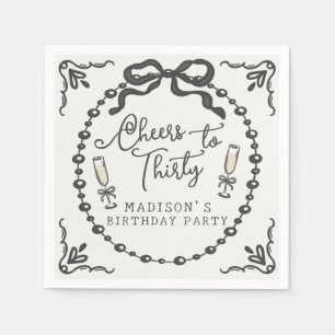 Pearls & Prosecco Black Coquette Bow Geburtstag Serviette