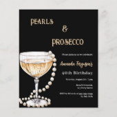 Pearls Prosecco Black Gold Einladung zum Geburtsta (Vorderseite)