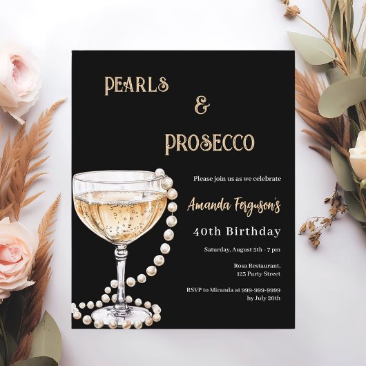 Pearls Prosecco Black Gold Einladung zum Geburtsta